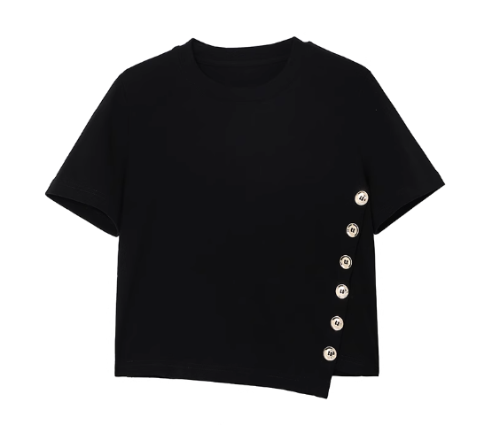 Metal buckle knitted short-sleeved T-shirt