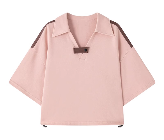 V-neck contrasting short-sleeved T-shirt