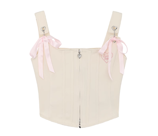 Bow herringbone zipper camisole