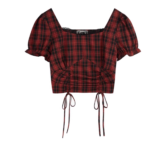 square neck puff sleeve drawstring shirt