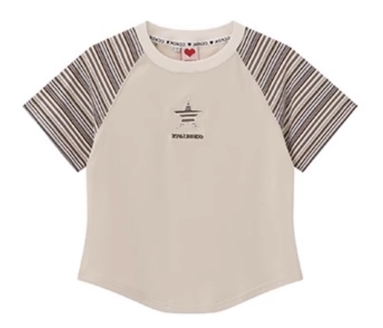 Striped sleeves round neck pullover short sleeve T-shirt
