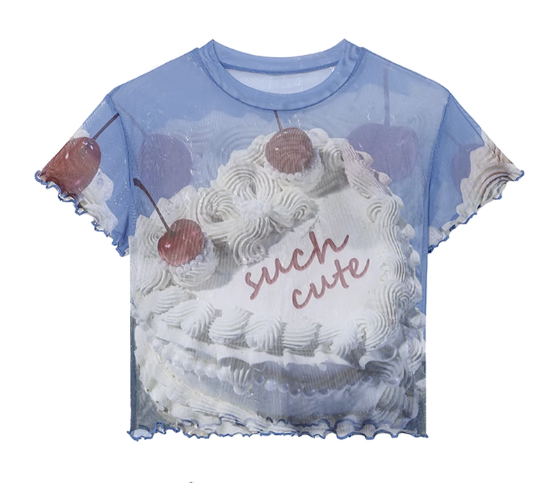 Thin mesh printed short-sleeved T-shirt