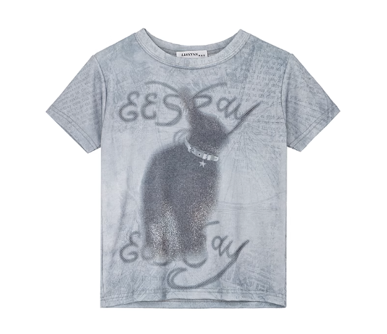 Rabbit knitted print short-sleeved T-shirt