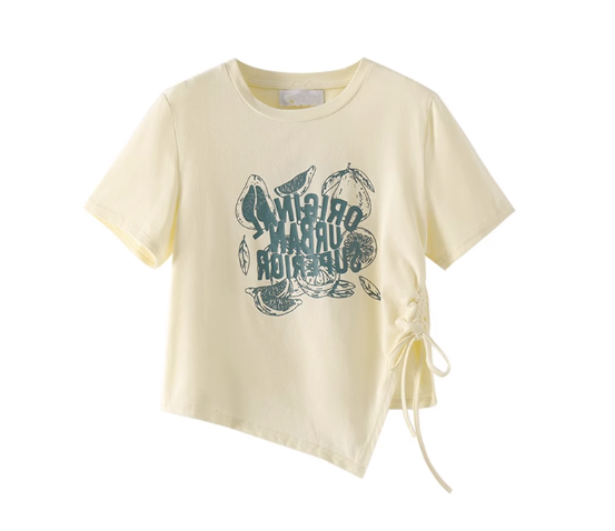 Drawstring Irregular Short Sleeve T-Shirt