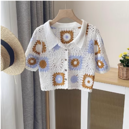 棉麻刺繡鉤花鏤空開衫