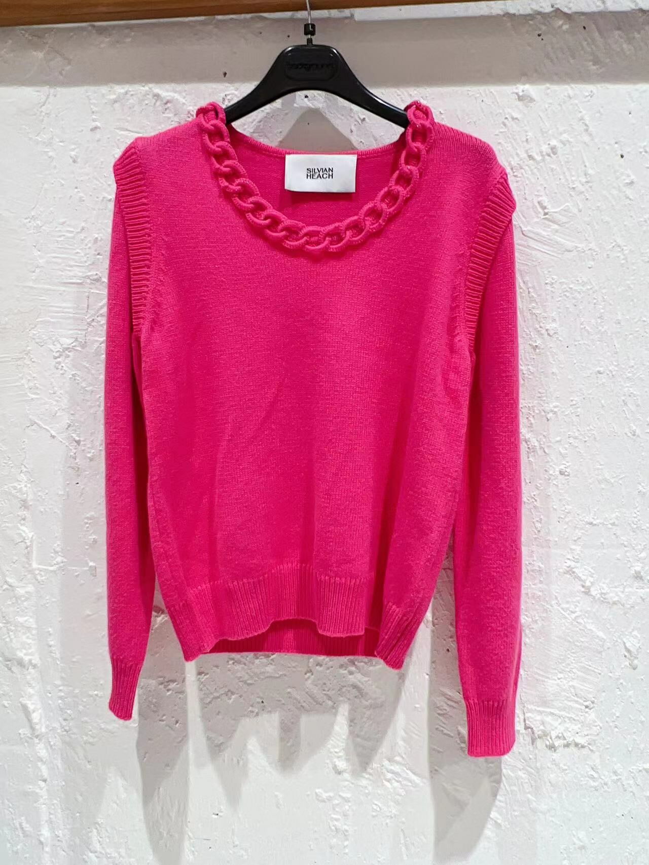 玫紅色鎖鏈針織上衣 -T