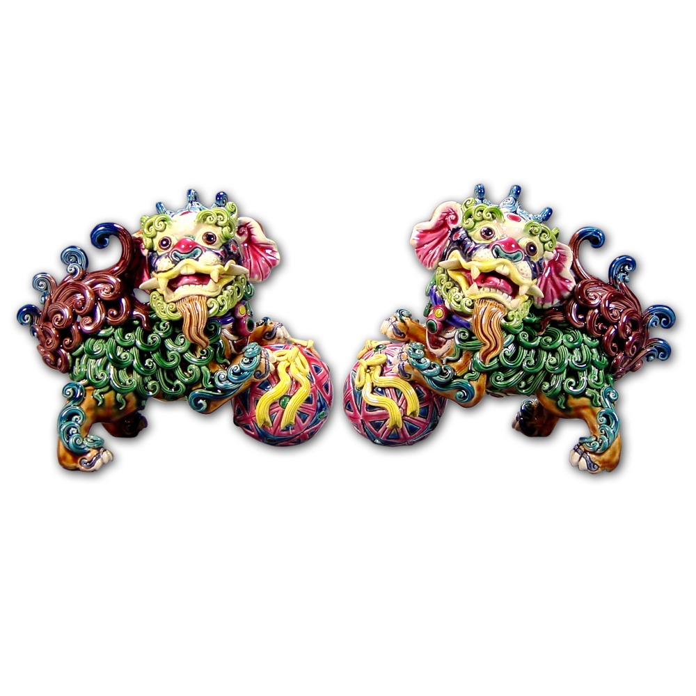 台灣國寶交趾陶｜有球必應對獅 財源滾滾來