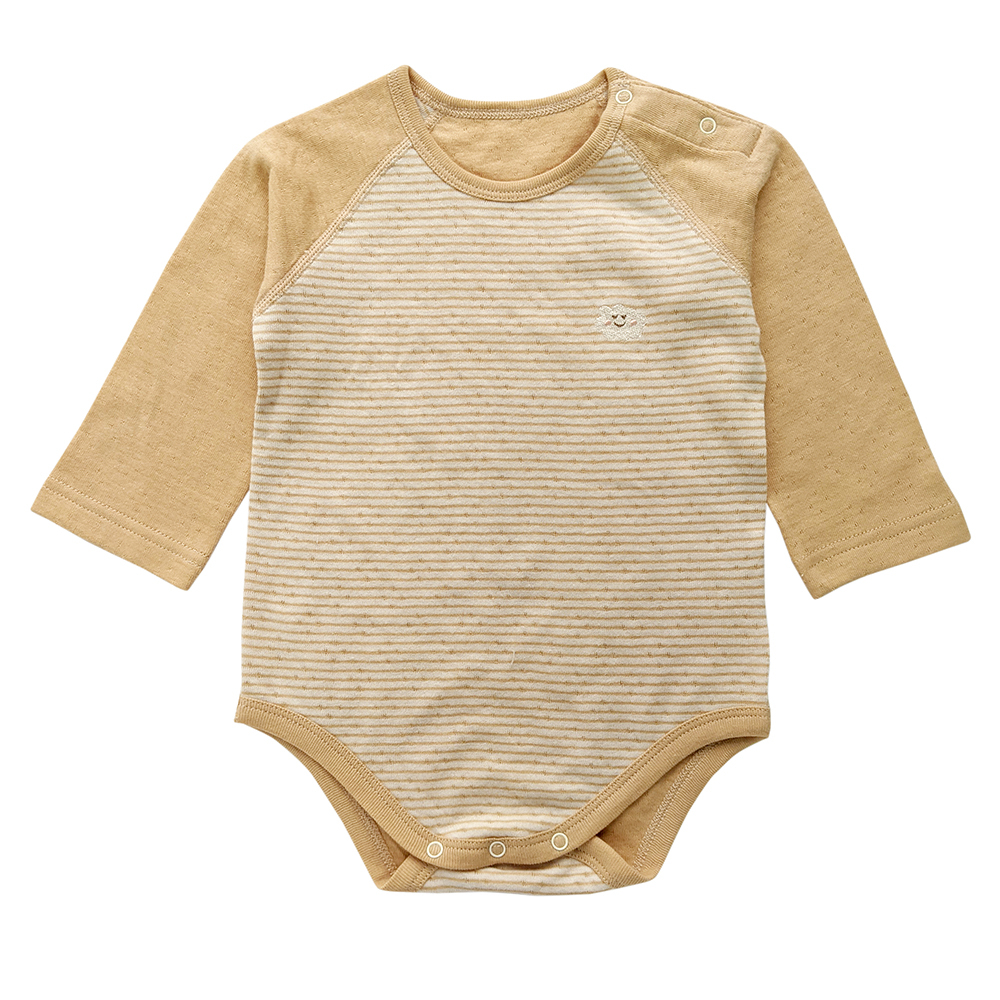 有機棉嬰兒雙層彩長袖連身衣-褐條 | 藍天畫布有機棉