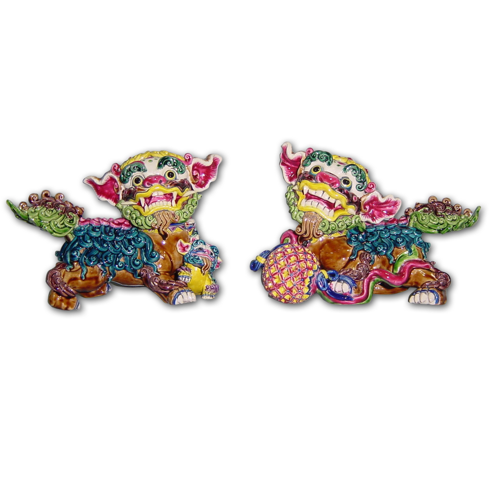 交趾陶｜祥瑞獅對