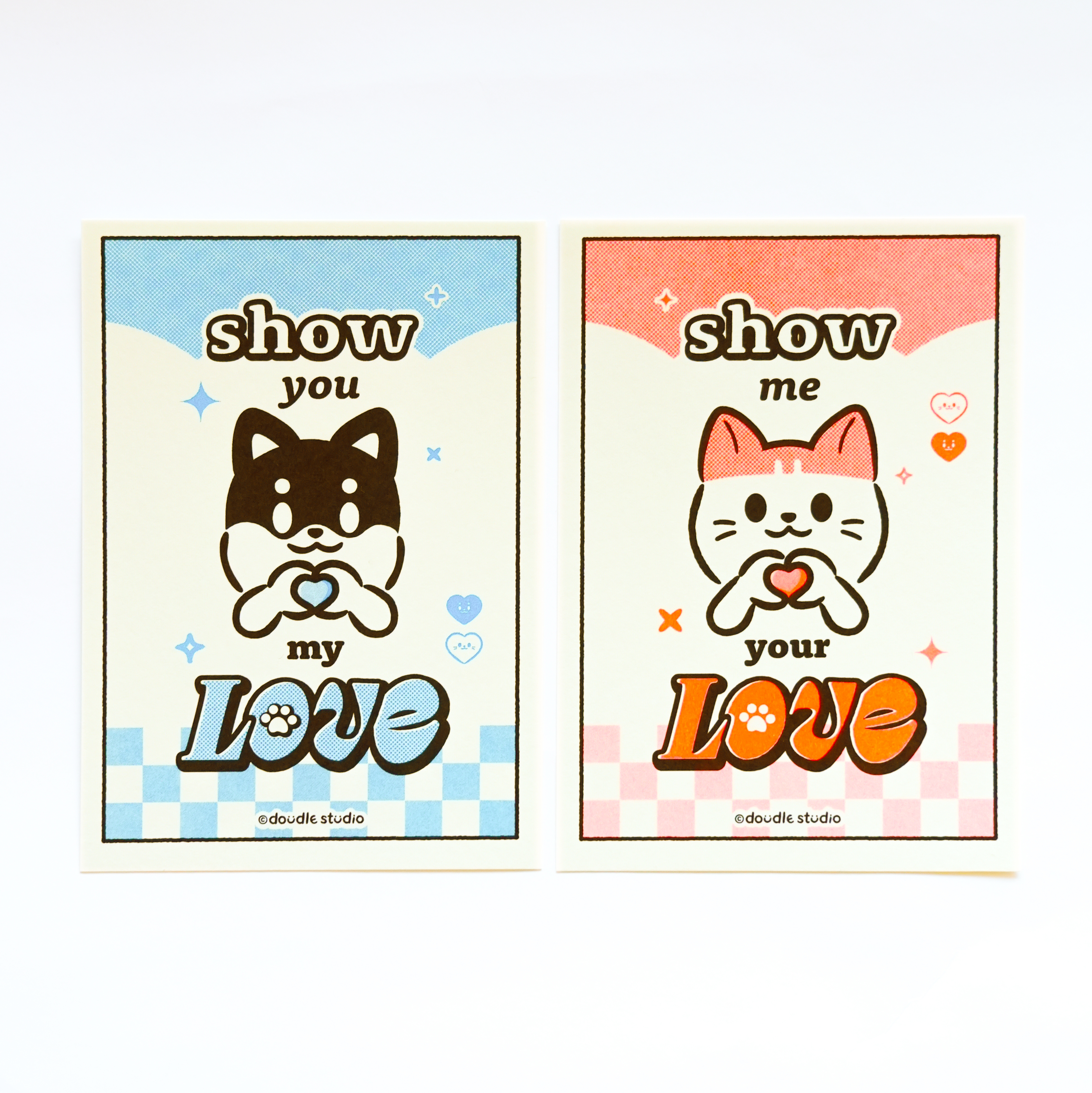 Show me your Love｜Show you my Love 豆豆喵喵比愛心孔版明信片
