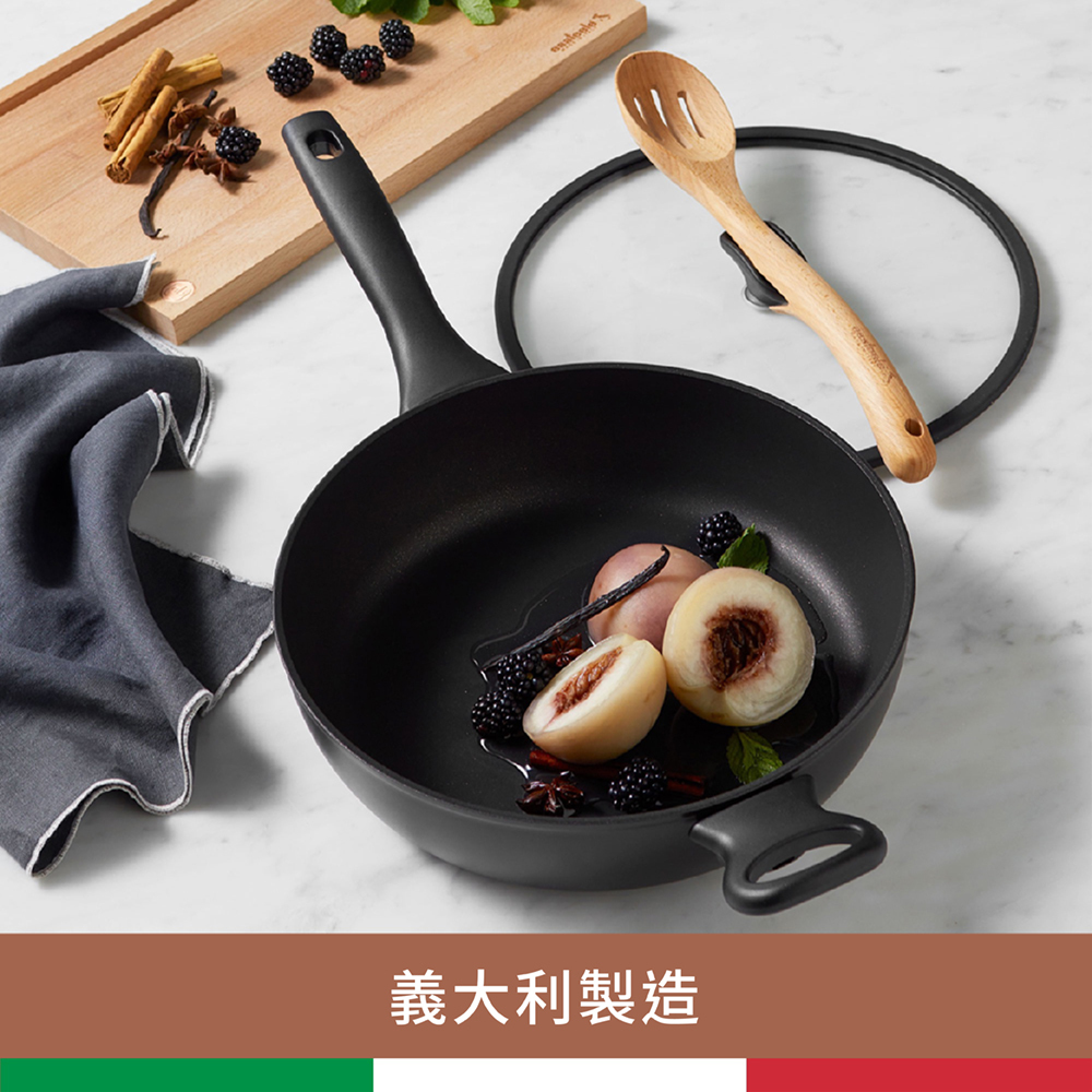 《ESSTEELE 意帝斯》皇室級鑽石不沾導磁深炒鍋28cm(含蓋)(IH/電磁爐)(義大利進口)