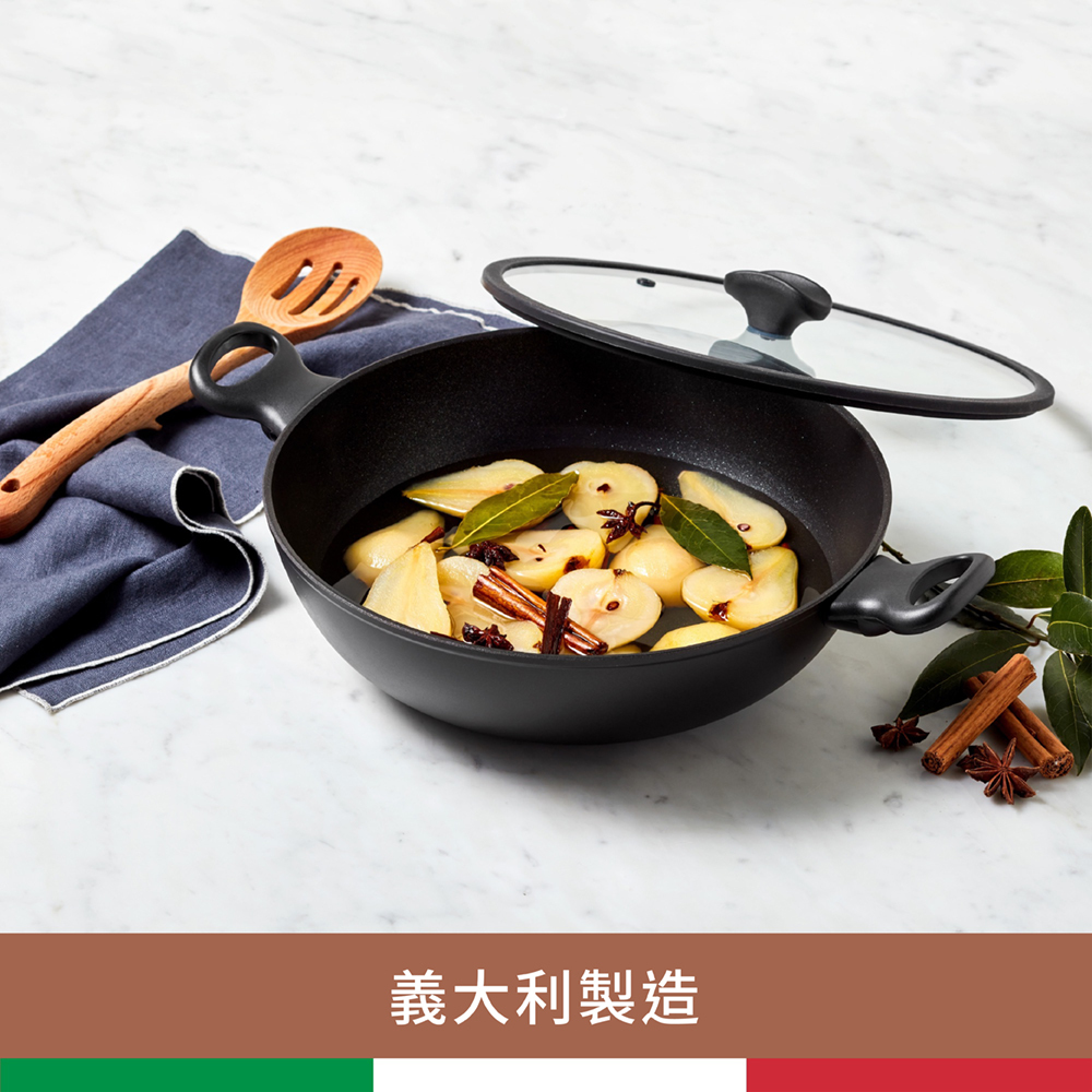 《ESSTEELE 意帝斯》皇室級鑽石不沾導磁雙耳萬用炒鍋30cm(含蓋)(IH/電磁爐)(義大利進口)