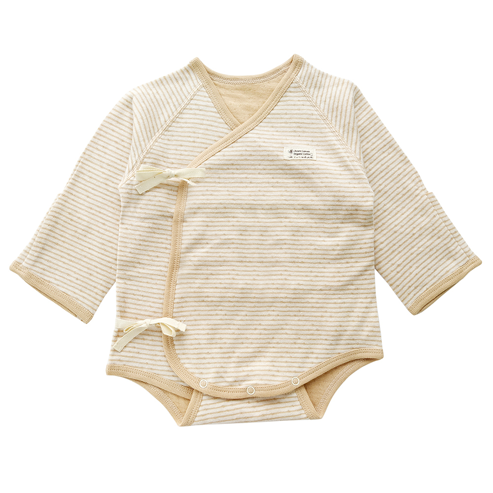 有機棉嬰兒雙層彩連身肚衣-褐條 | 藍天畫布有機棉