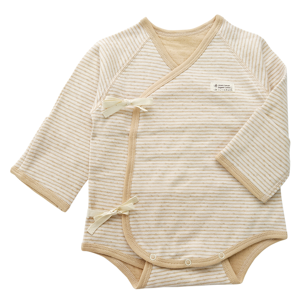 有機棉嬰兒雙層彩連身肚衣-褐條 | 藍天畫布有機棉