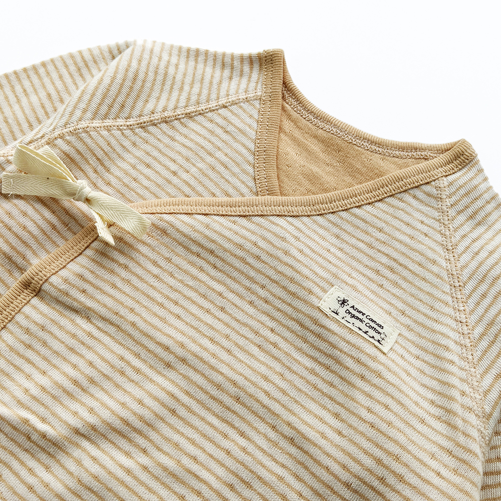 有機棉嬰兒雙層彩連身肚衣-褐條 | 藍天畫布有機棉