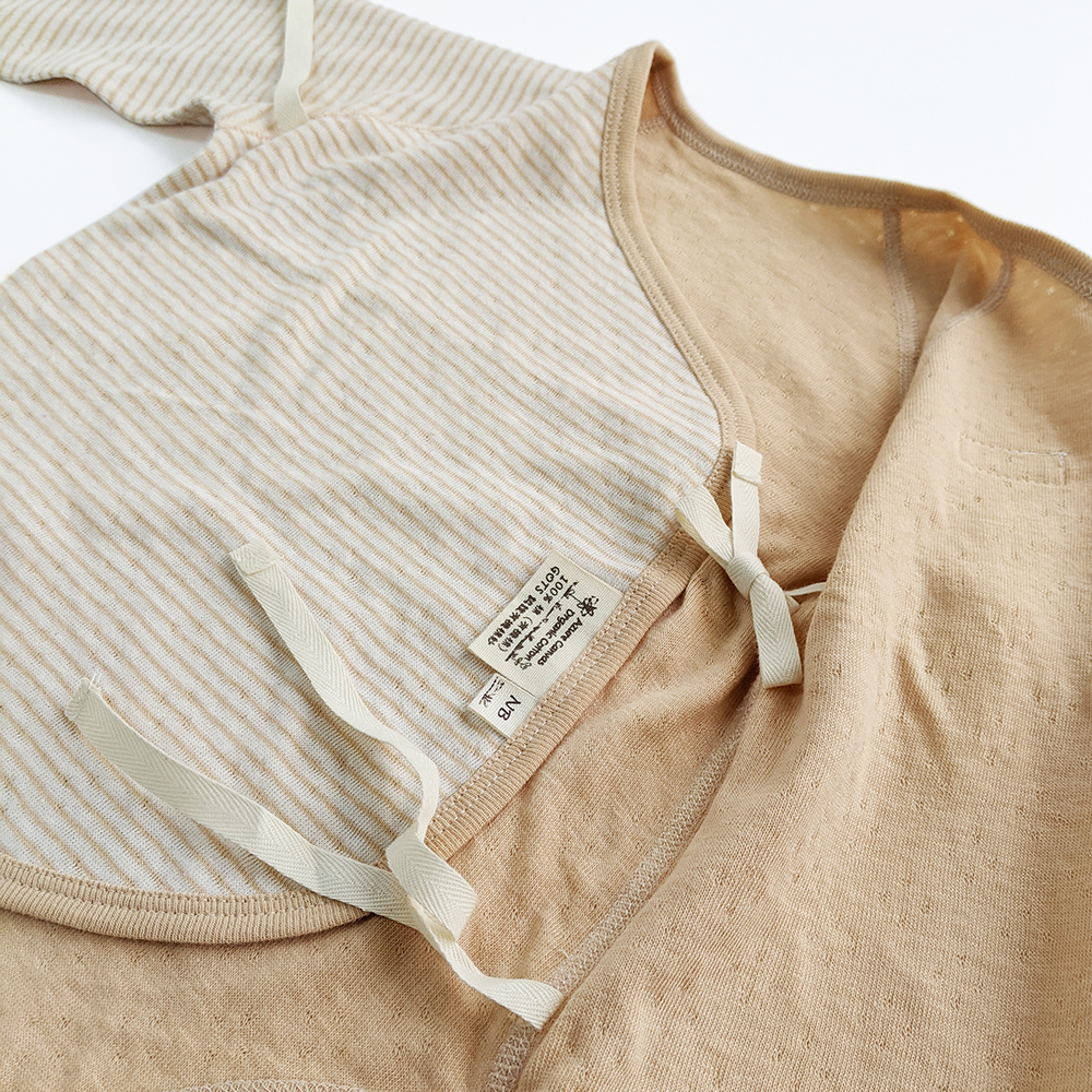 有機棉嬰兒雙層彩連身肚衣-褐條 | 藍天畫布有機棉