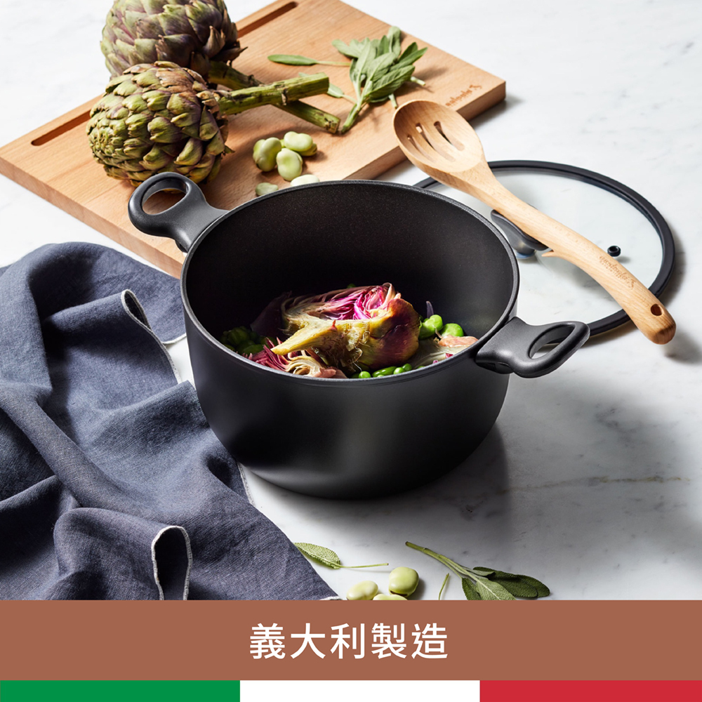 《ESSTEELE 意帝斯》皇室級鑽石不沾導磁雙耳湯鍋28CM/7.5L(含蓋)(IH/電磁爐)(義大利進口)