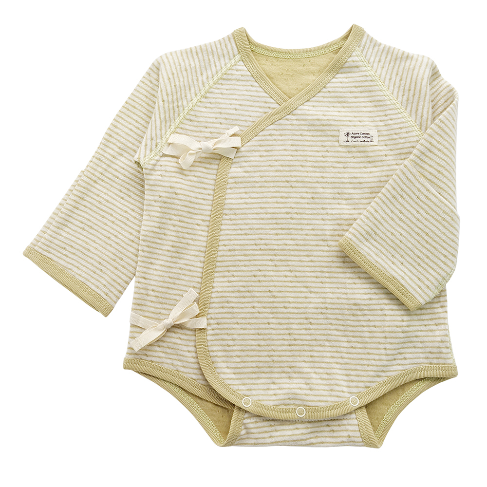 有機棉嬰兒雙層彩連身肚衣-綠條 | 藍天畫布有機棉