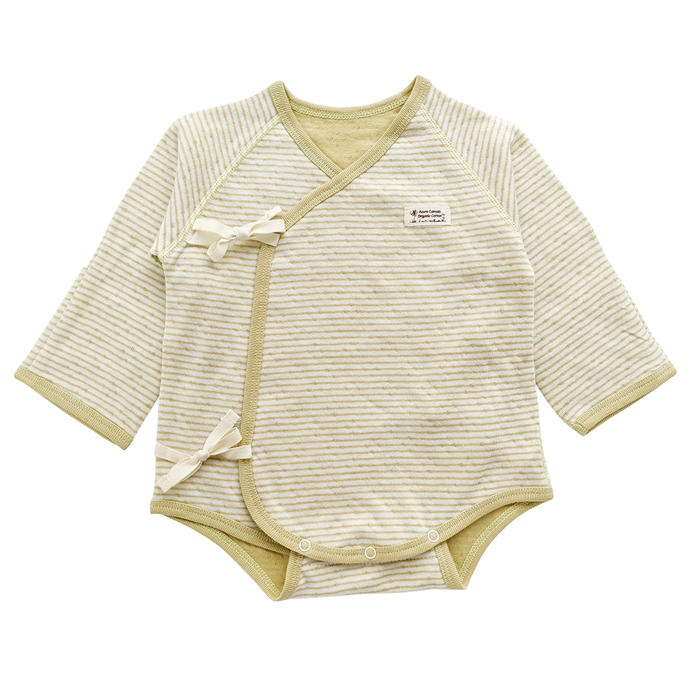 有機棉嬰兒雙層彩連身肚衣-綠條 | 藍天畫布有機棉