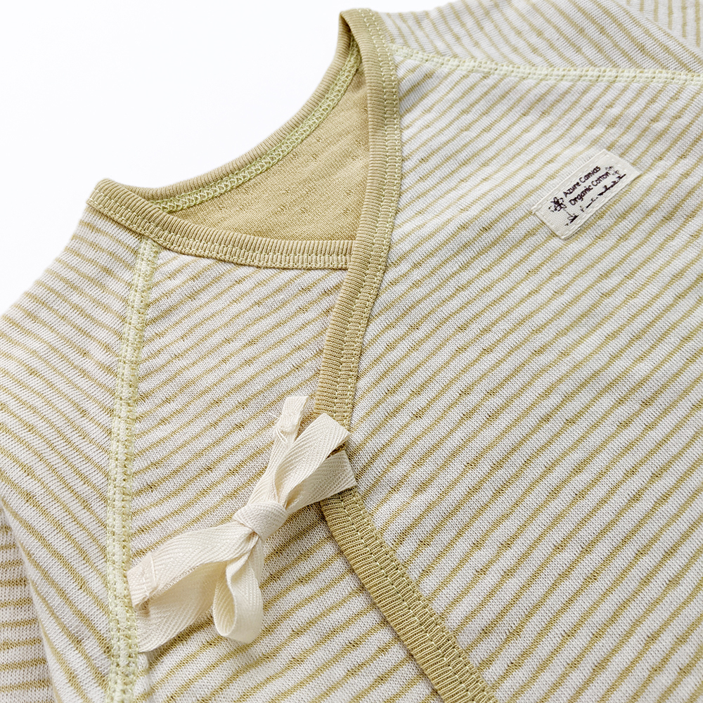 有機棉嬰兒雙層彩連身肚衣-綠條 | 藍天畫布有機棉