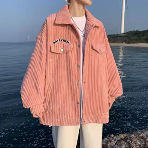 絨面工裝翻領夾克外套