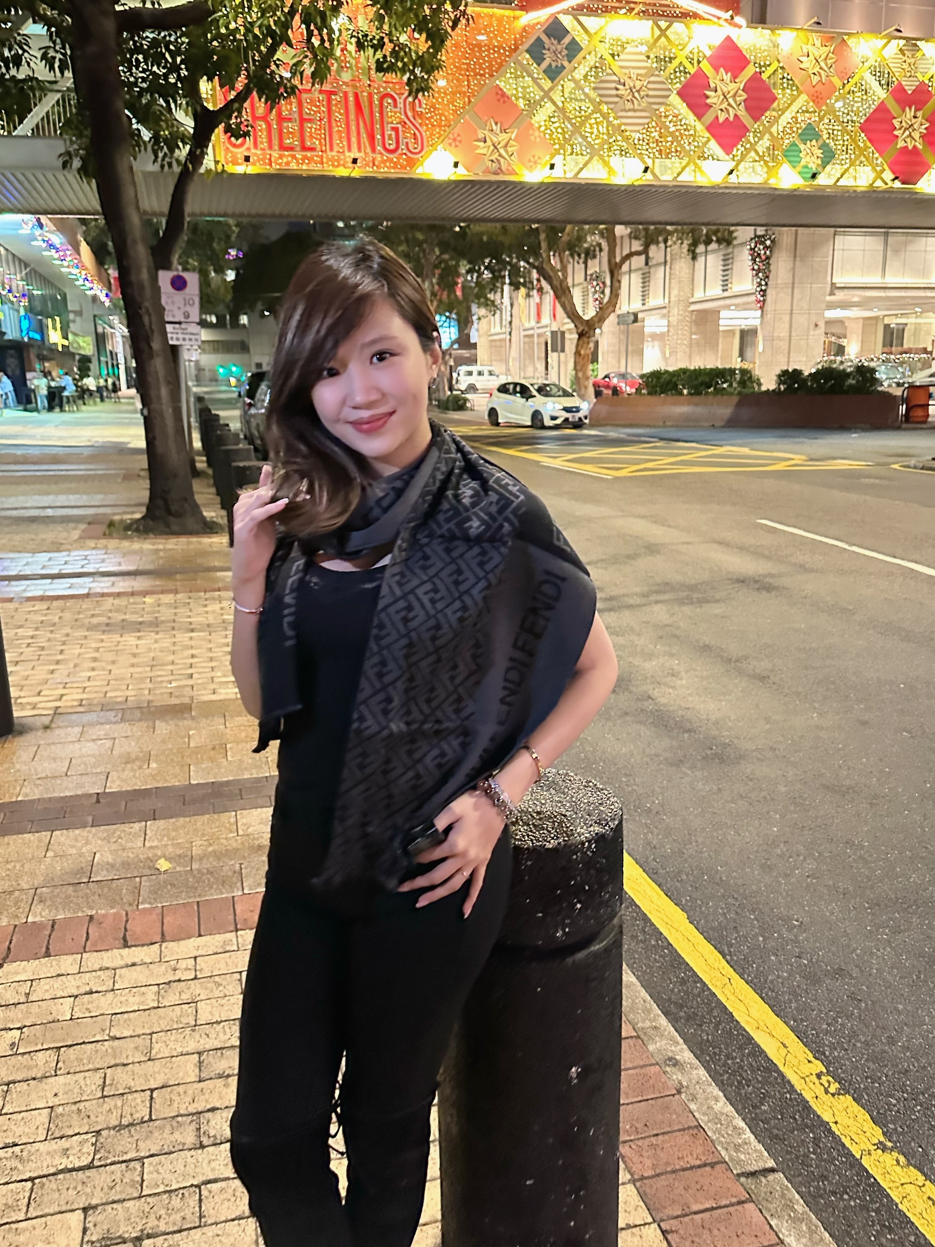 Fendi 黑灰色字母圍巾 FXS124 AIKN - T