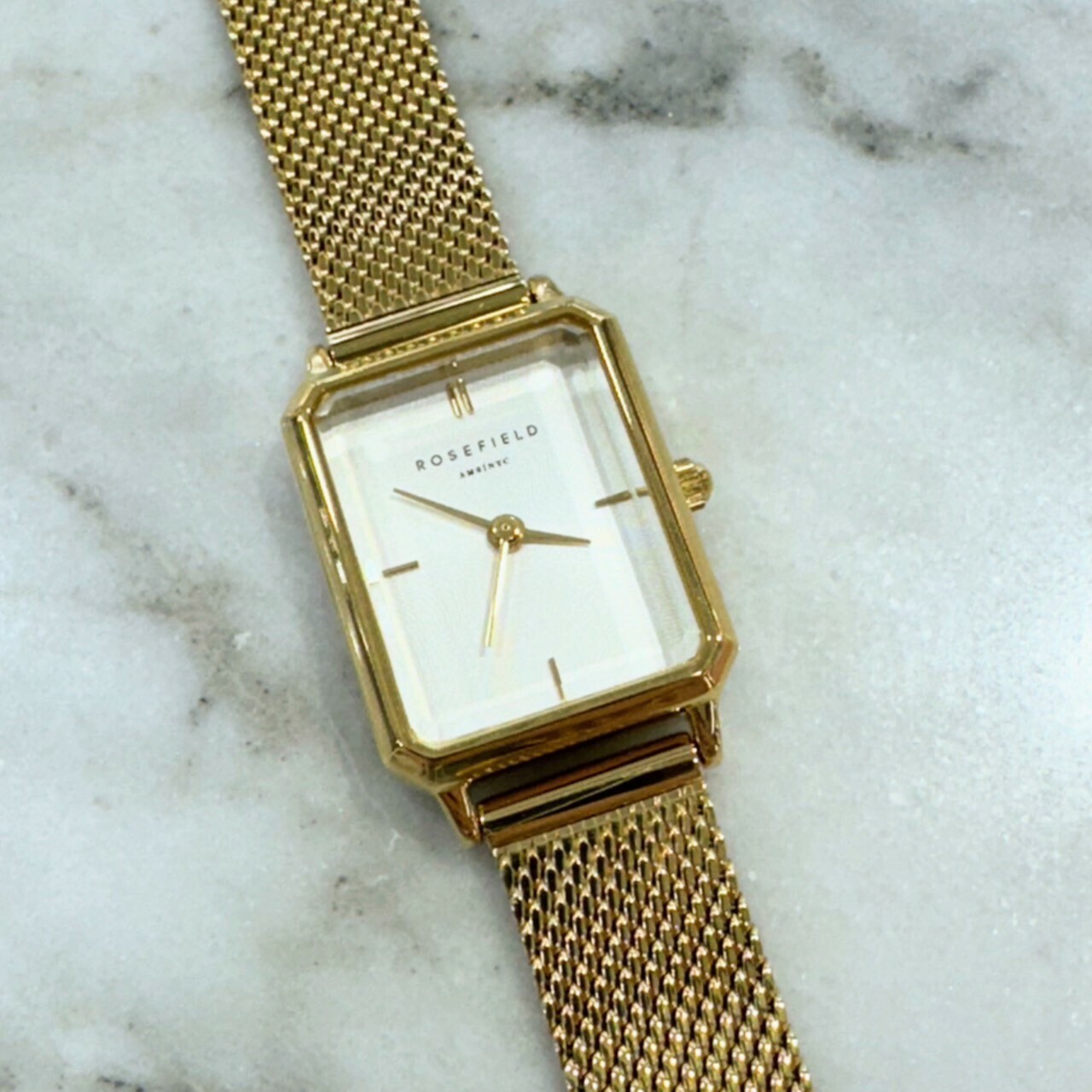 【ROSEFIELD】復古方形簡約金色米蘭帶 OWGMG-O73 24mm 現代鐘錶