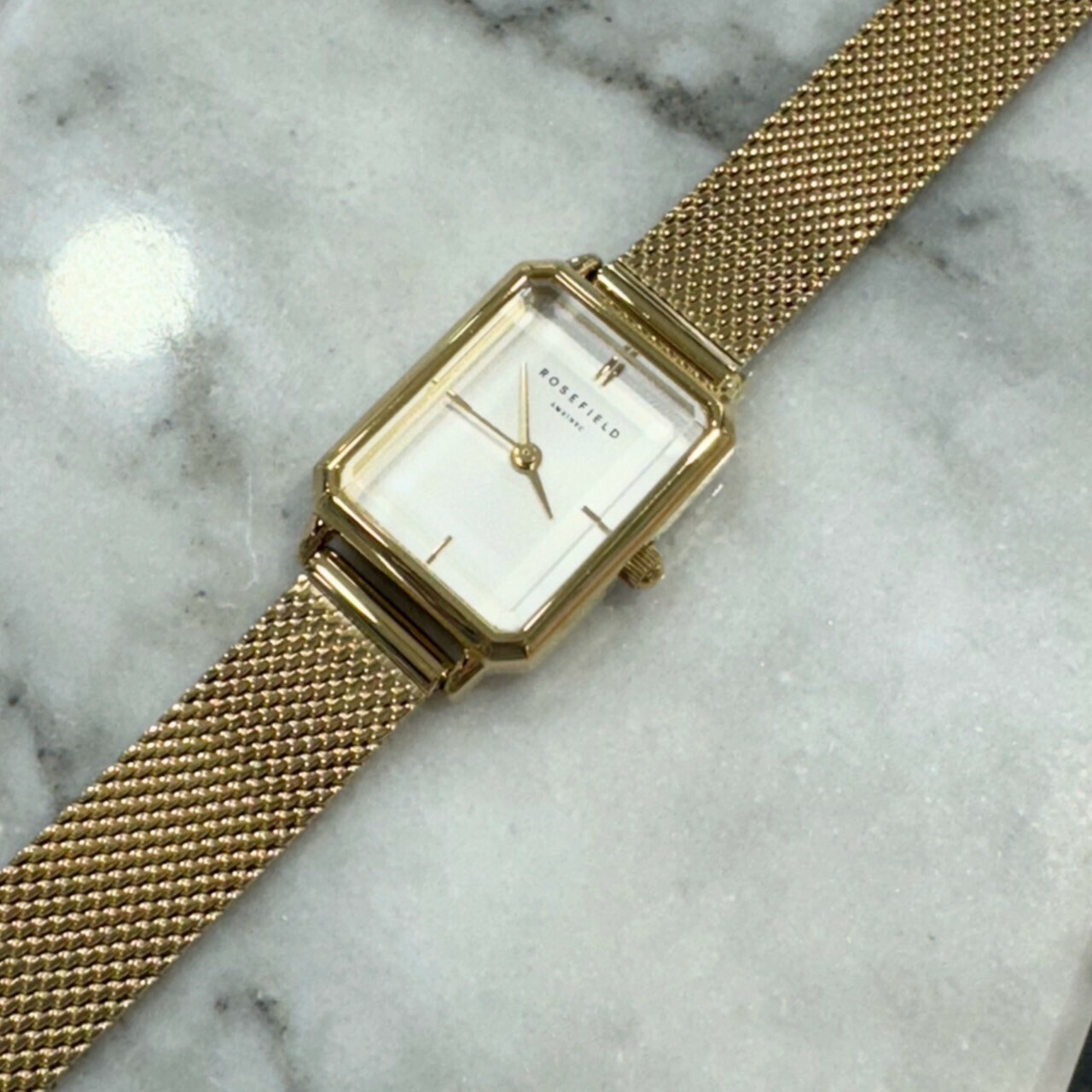 【ROSEFIELD】復古方形簡約金色米蘭帶 OWGMG-O73 24mm 現代鐘錶