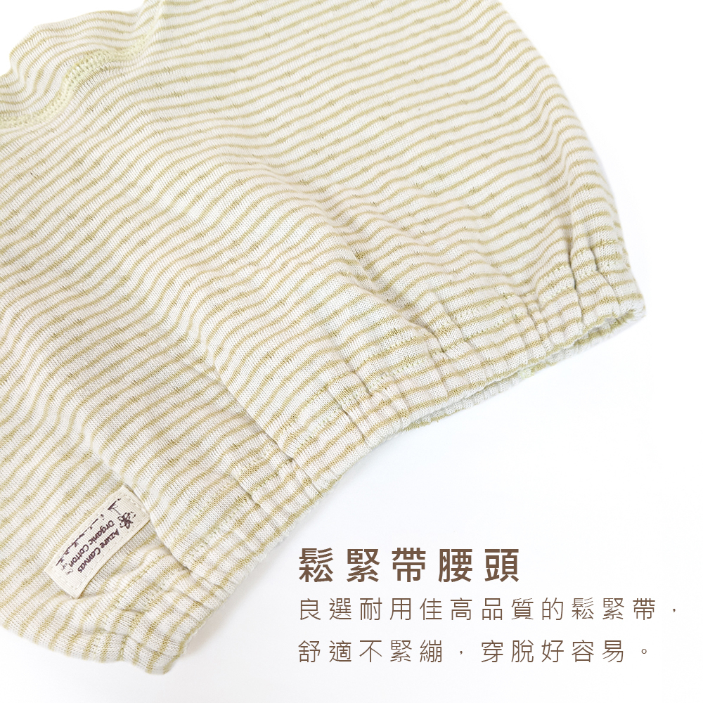 有機棉嬰兒雙層彩初生褲-綠條 | 藍天畫布有機棉