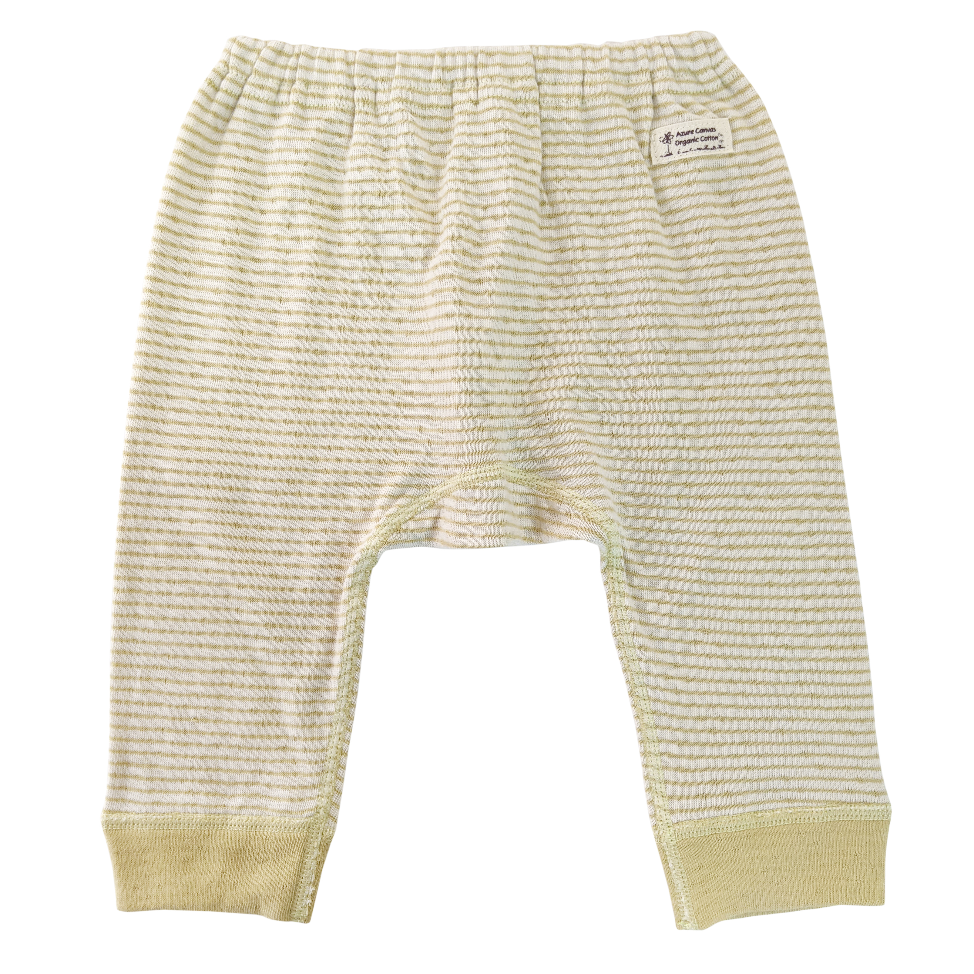 有機棉嬰兒雙層彩初生褲-綠條 | 藍天畫布有機棉