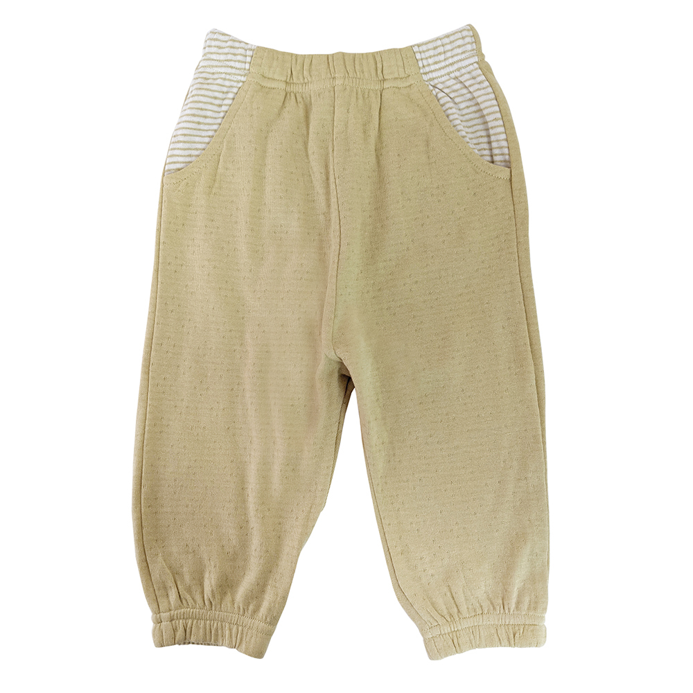 有機棉幼兒雙層彩縮口長褲-綠色 | 藍天畫布有機棉