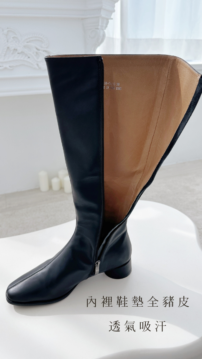 小圓跟牛皮長靴