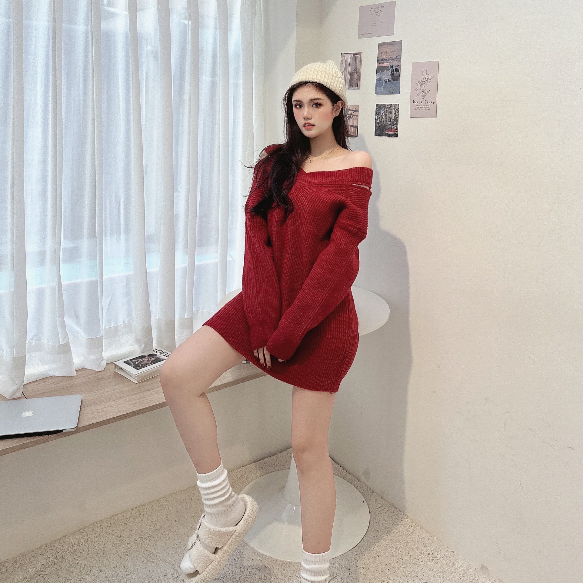 造型V領拉鏈毛衣/三色