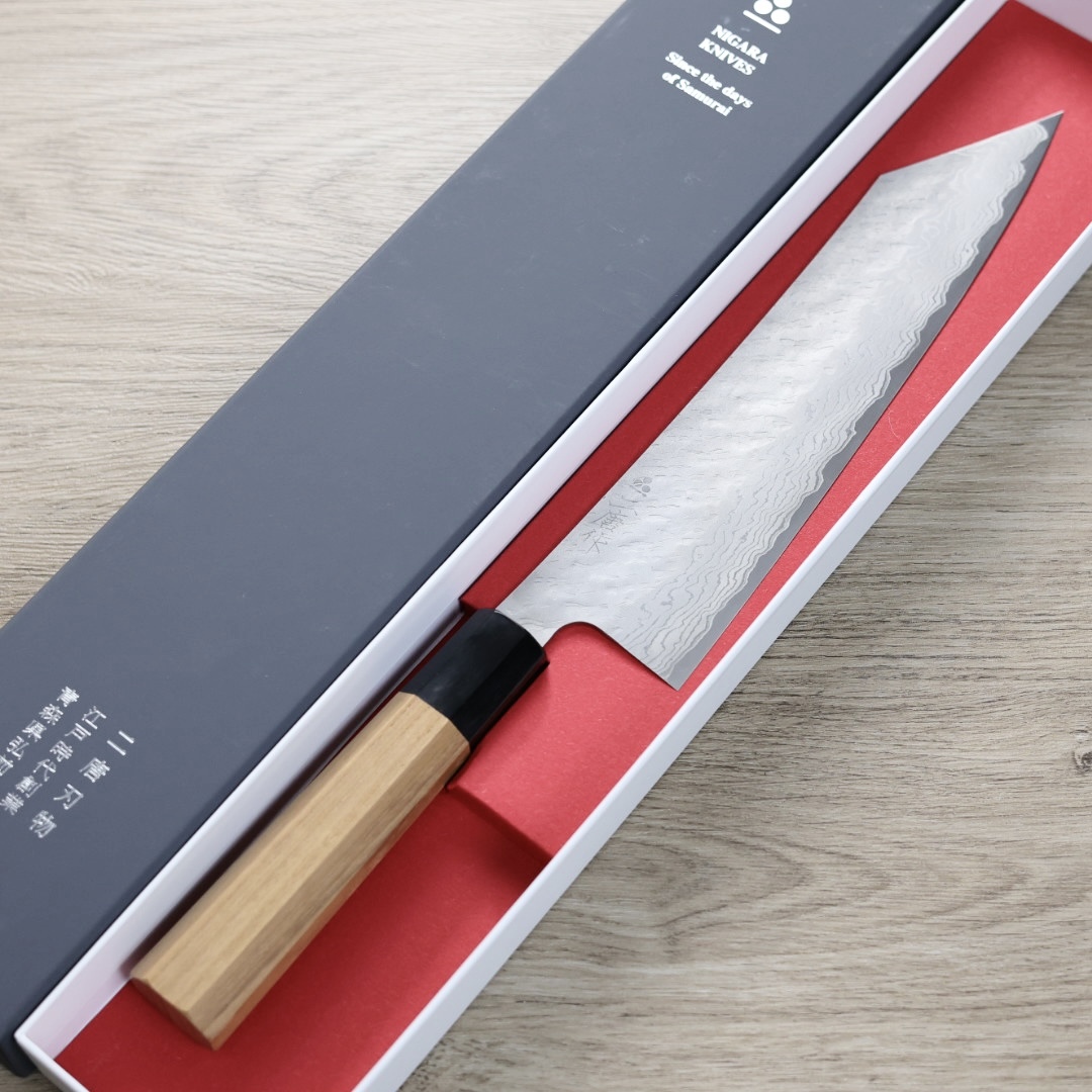 二唐刃物 切付牛刀 240mm VG10鋼 磨鎚目