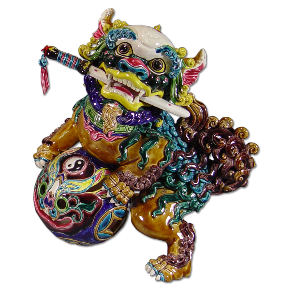 台灣國寶交趾陶｜鎮宅獅對 踏球L