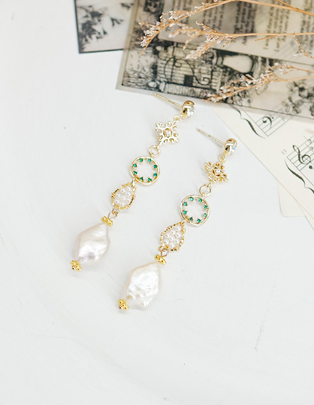 by mii✧菱形彩貝古典垂綴耳飾