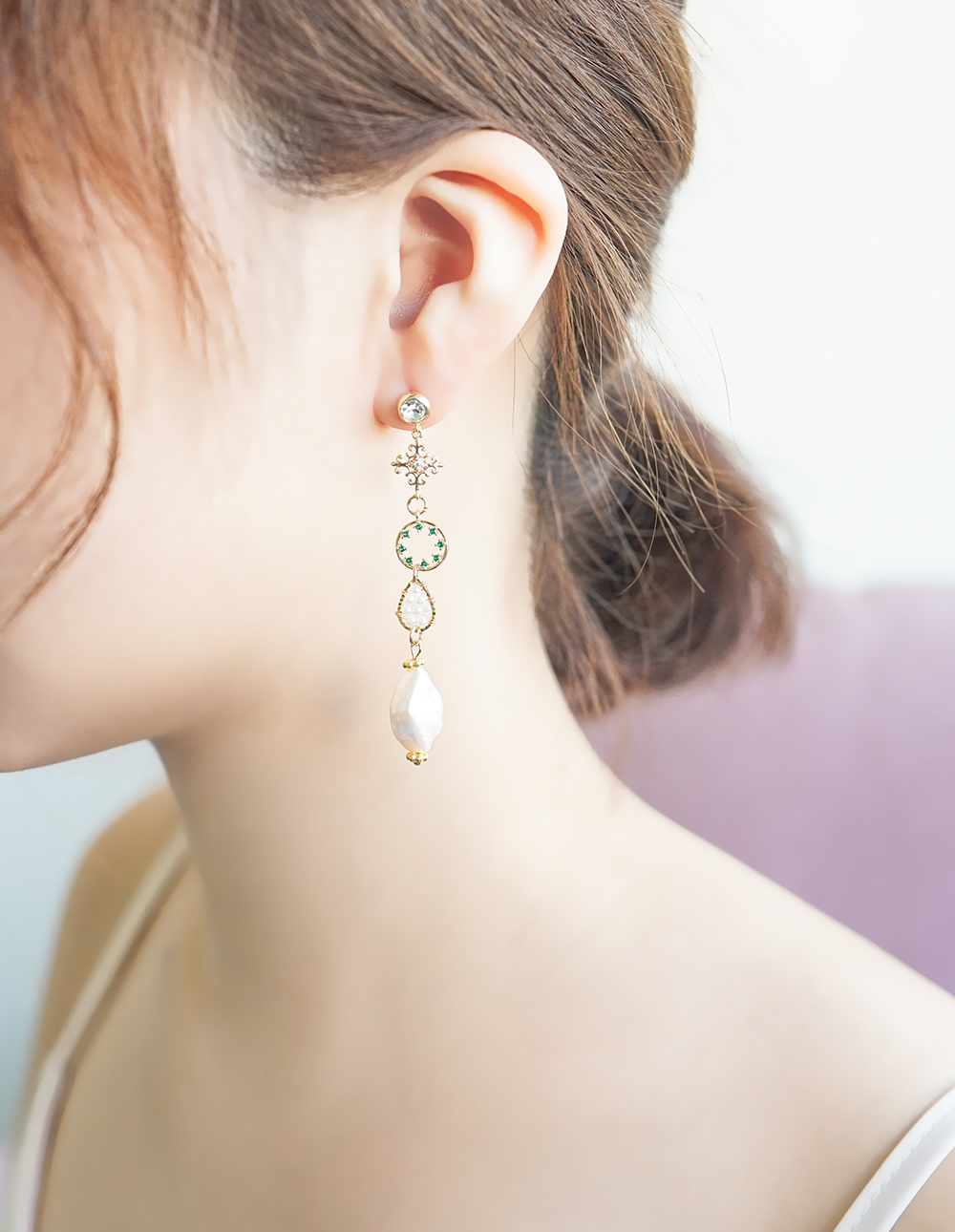 by mii✧菱形彩貝古典垂綴耳飾