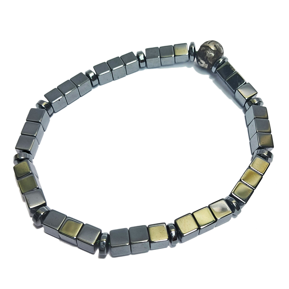 六字真言{天鐵}&健康磁石方形手珠4.5mm【十方】152816