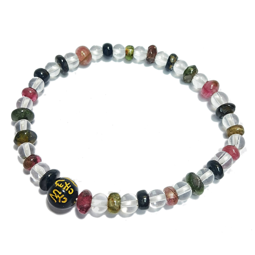 六字真言&碧璽&水晶手珠4.5 mm【十方】152835