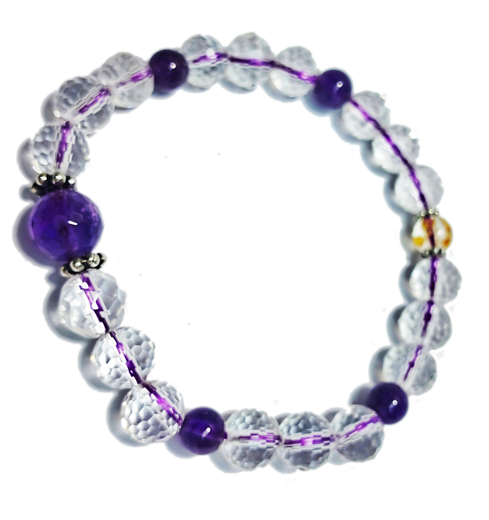 紫晶&水晶手珠7.5mm【十方】152810