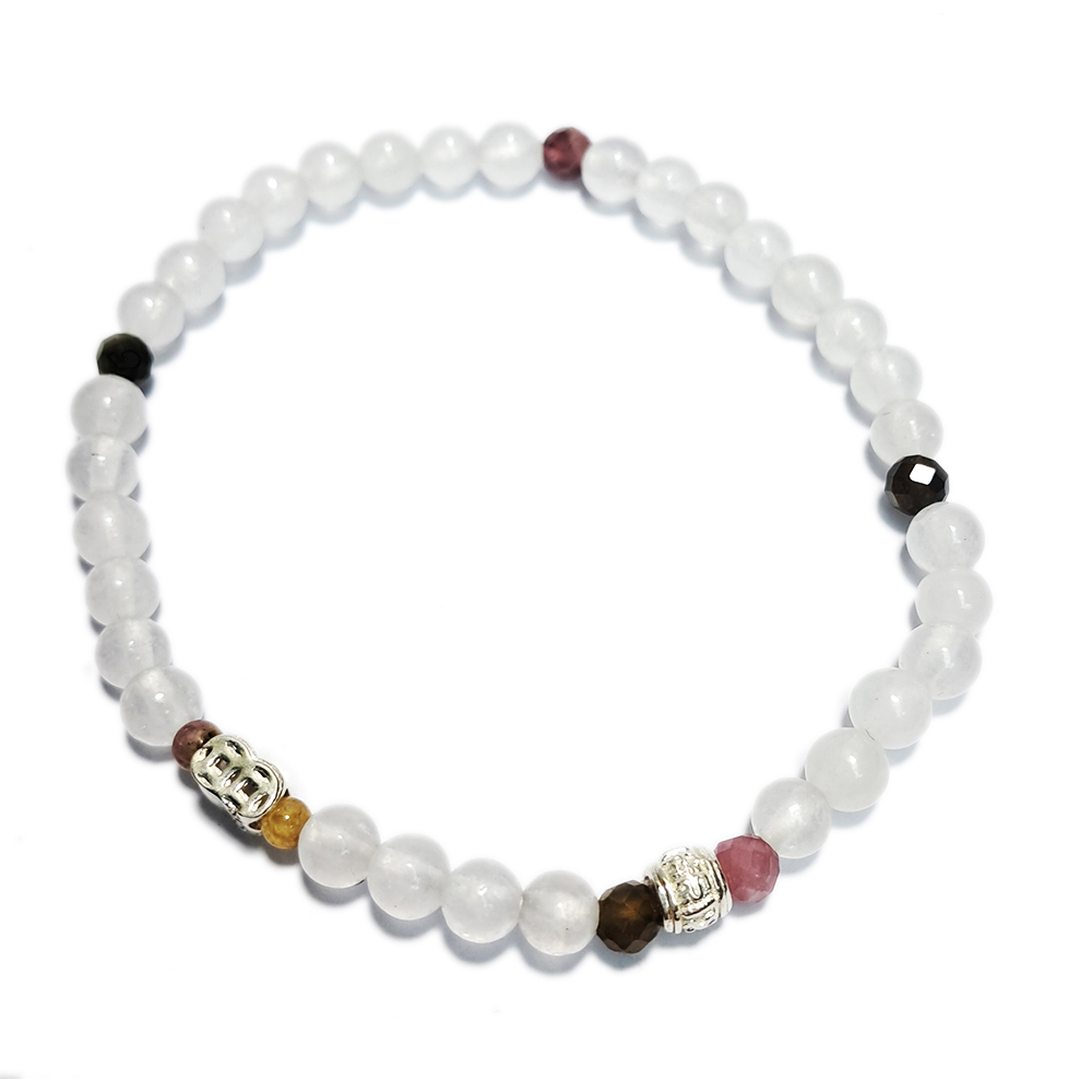 六字真言財源滾滾{純銀}&碧璽&月光石手珠4.8mm【十方】152869