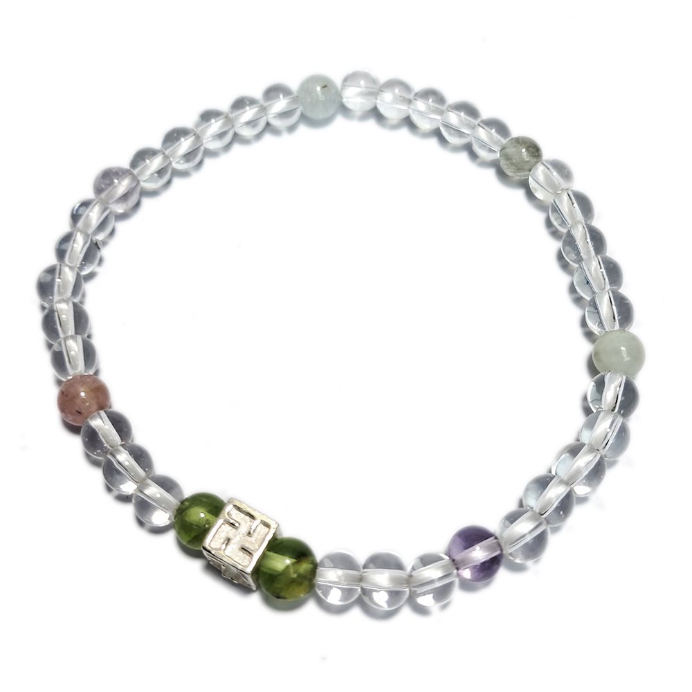 卍{純銀}&橄欖石& 水晶手珠4.3mm【十方】152867