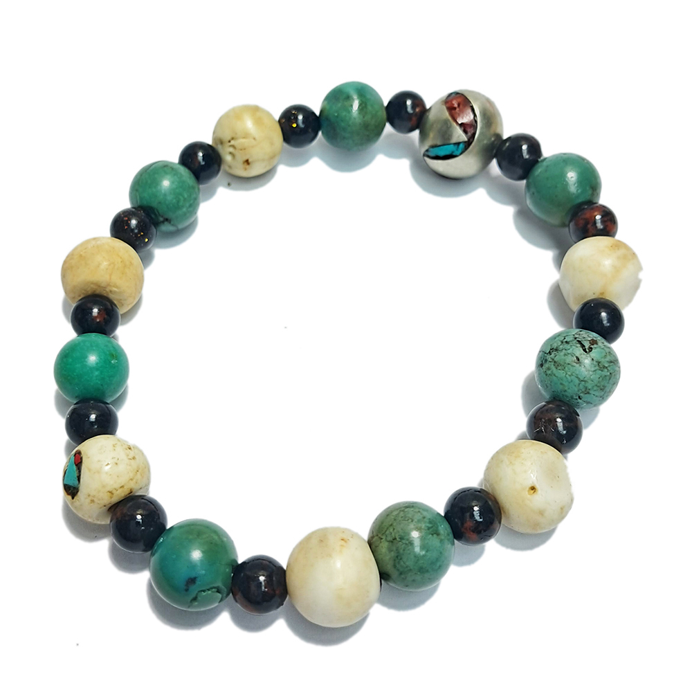 綠松石&老硨磲石手珠8.8mm【十方】152833