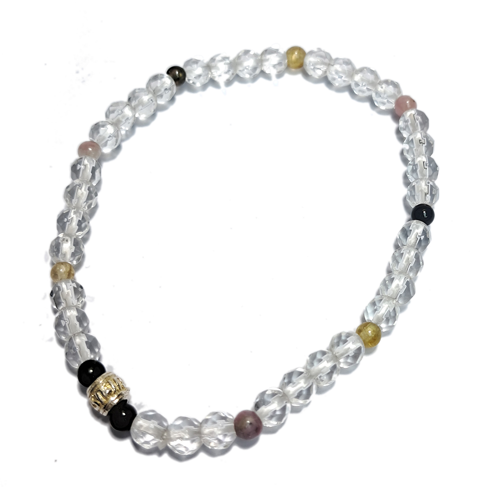 六字真言{純銀}&碧璽&水晶鑽面手珠4.4mm【十方】152870