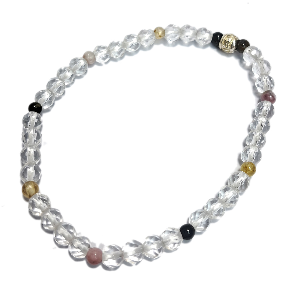 六字真言{純銀}&碧璽&水晶鑽面手珠4.4mm【十方】152870