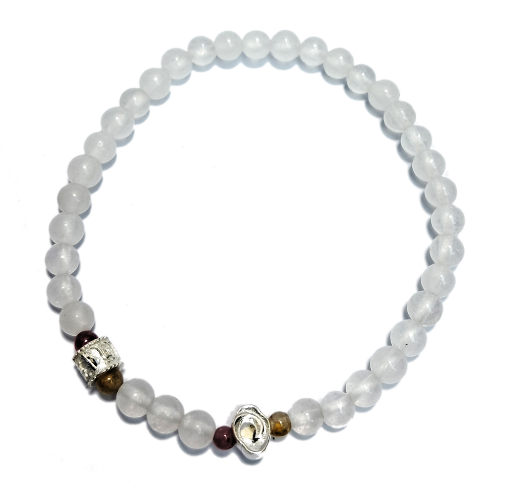 六字真言 吉祥雲 {純銀}&月光石手珠4.8mm【十方】152888