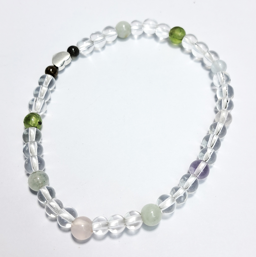 愛心{純銀}&橄欖石& 水晶手珠4.3mm【十方】152868