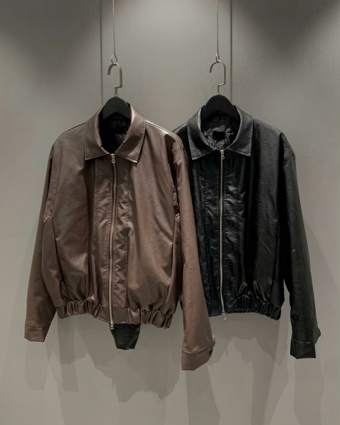 反領拉鍊合成皮褸(薄夾棉) JK2459