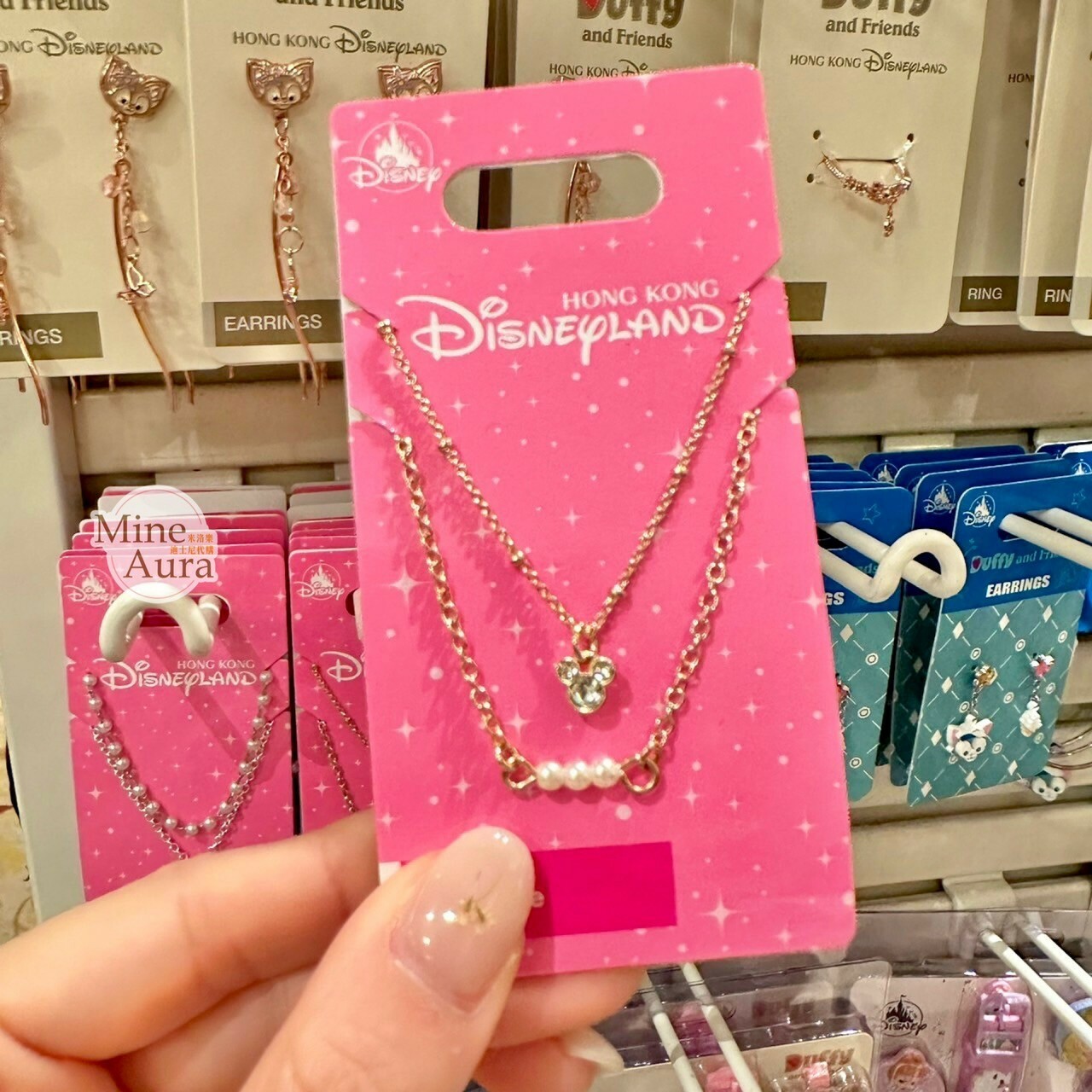 米奇 Mickey 亮鑽米奇頭 珍珠 雙層 項鍊 -香港迪士尼樂園