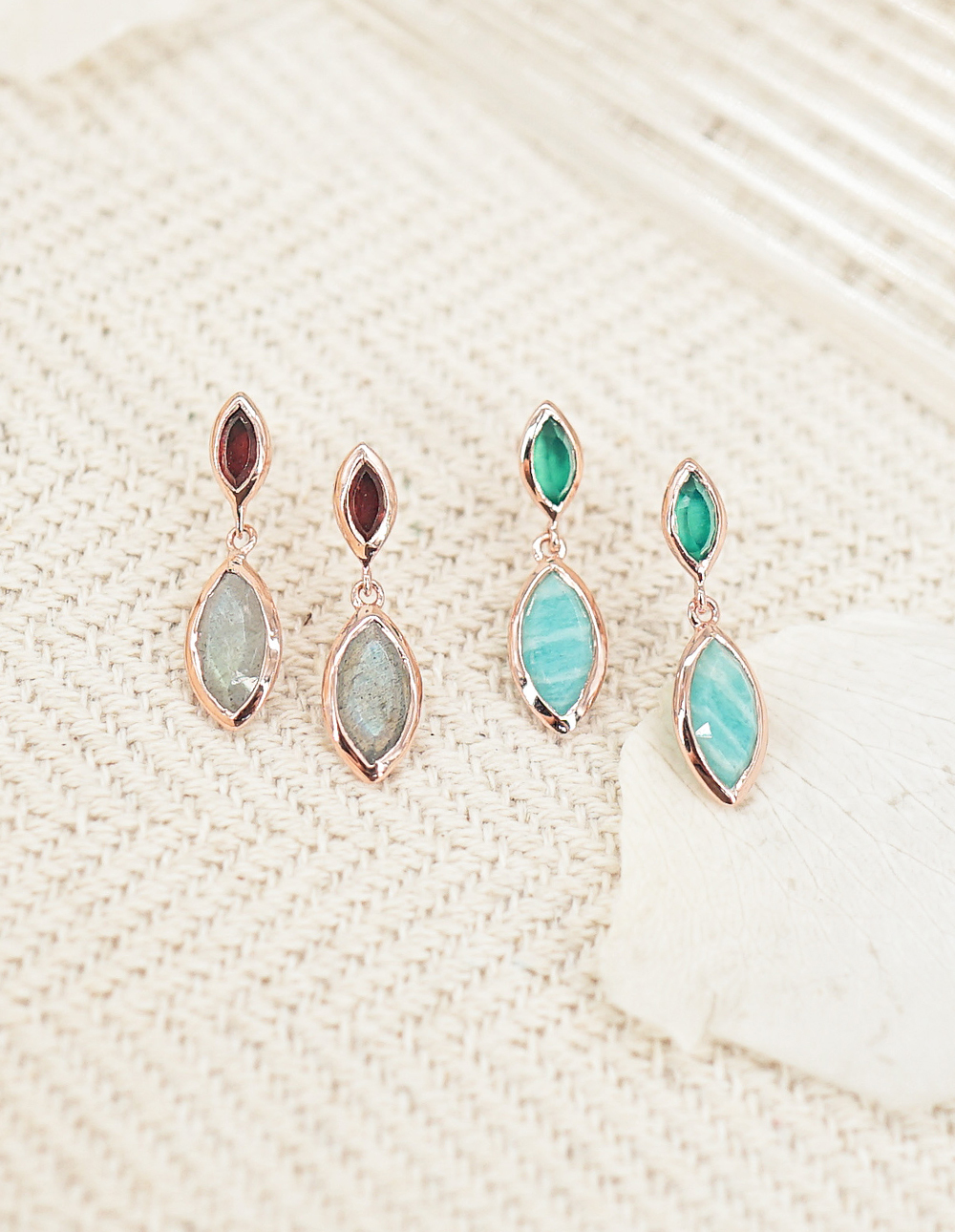 925 純銀天然石馬眼小搖擺耳環✦酒紅✧石榴石✧拉長石